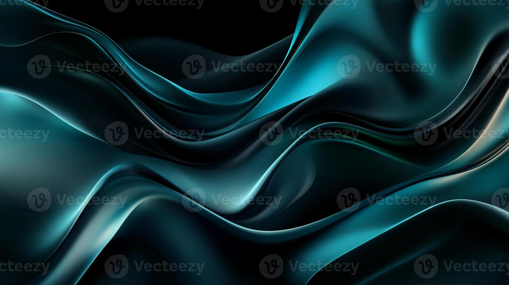 Dark teal abstract waves flow smoothly creating a luxurious and elegant visual Deep shadows and highlights add depth photo