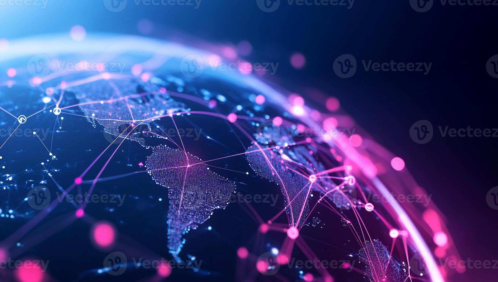 Global interconnectedness, digital network, world map photo