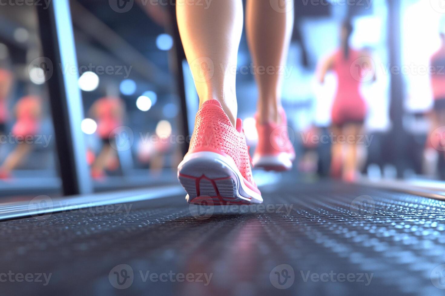 A person walking on a treadmill in a gym photo