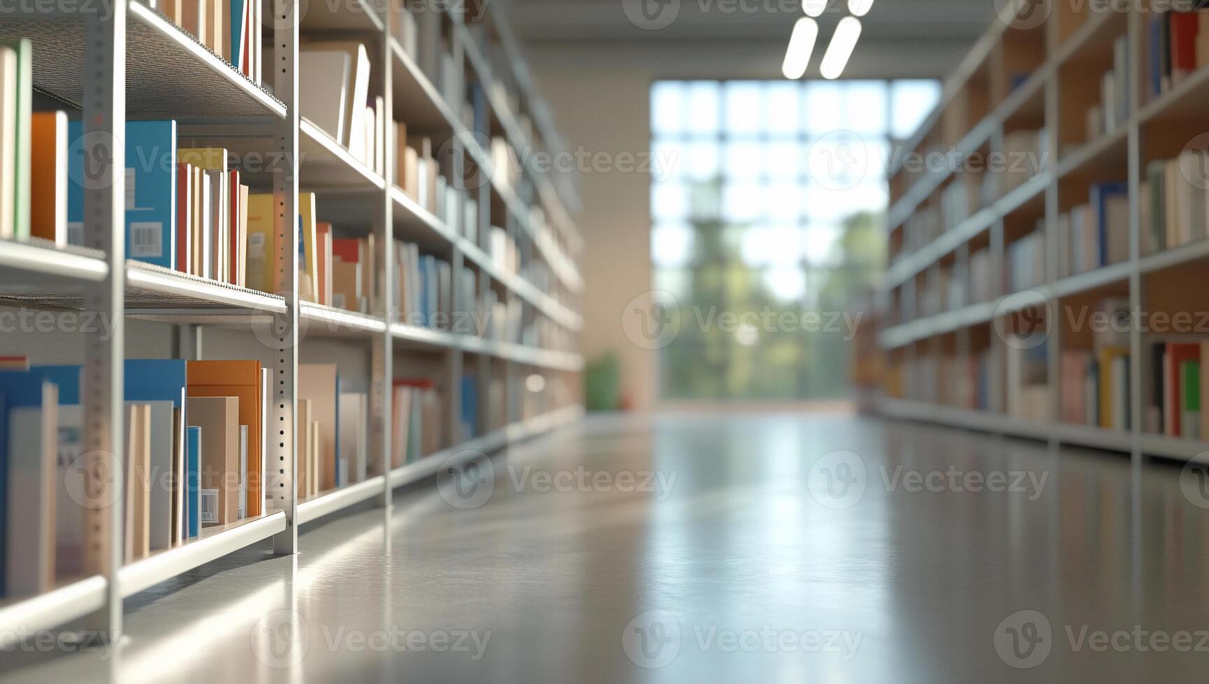 A long row of books on a shelf in a library photo