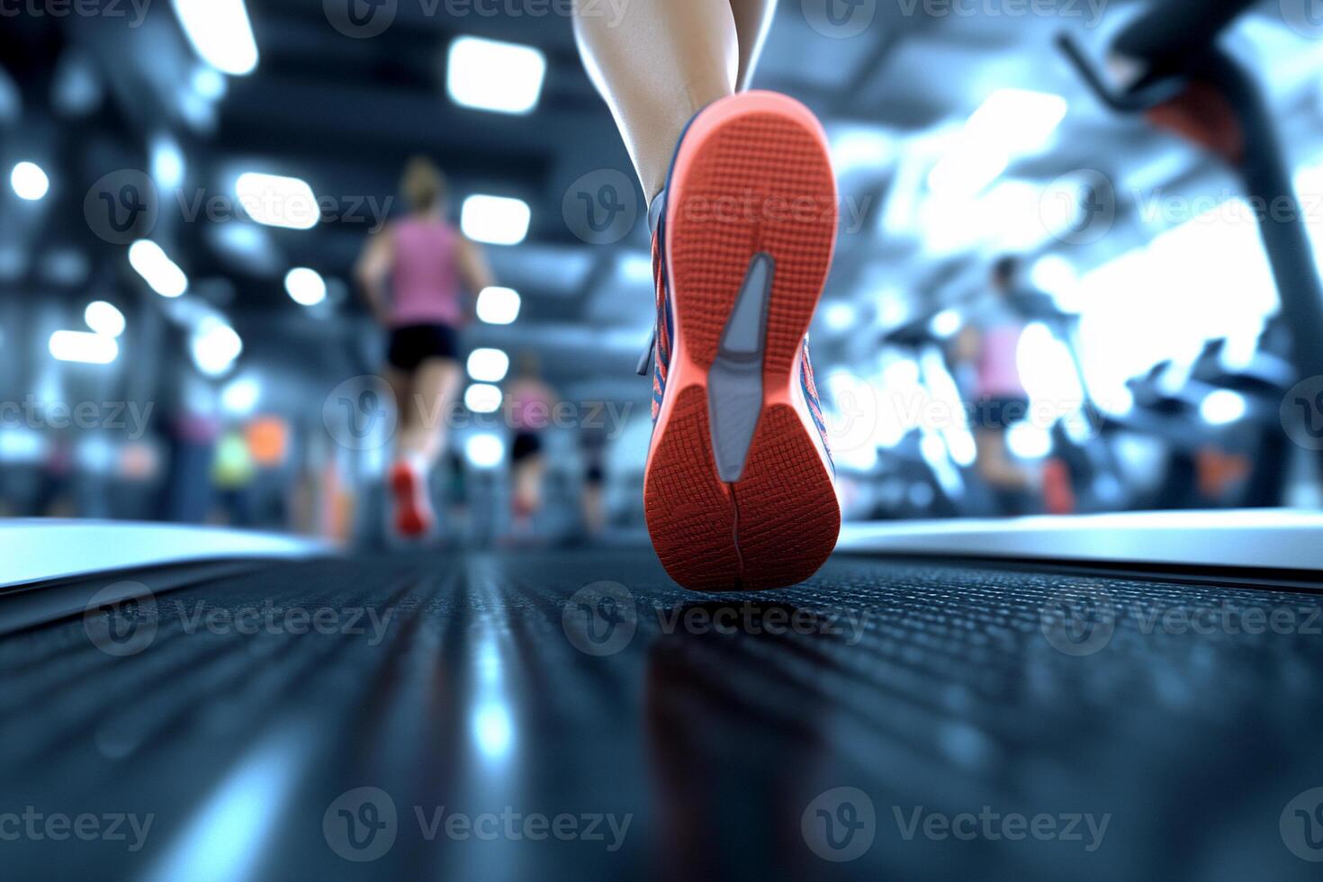 A person running on a treadmill in a gym photo