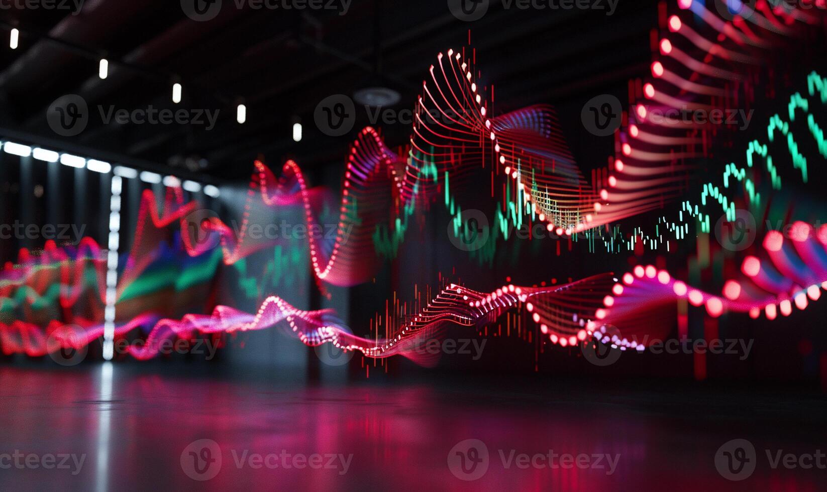 Dynamic financial data visualizations in a modern, dark space. Abstract representation of market trends photo