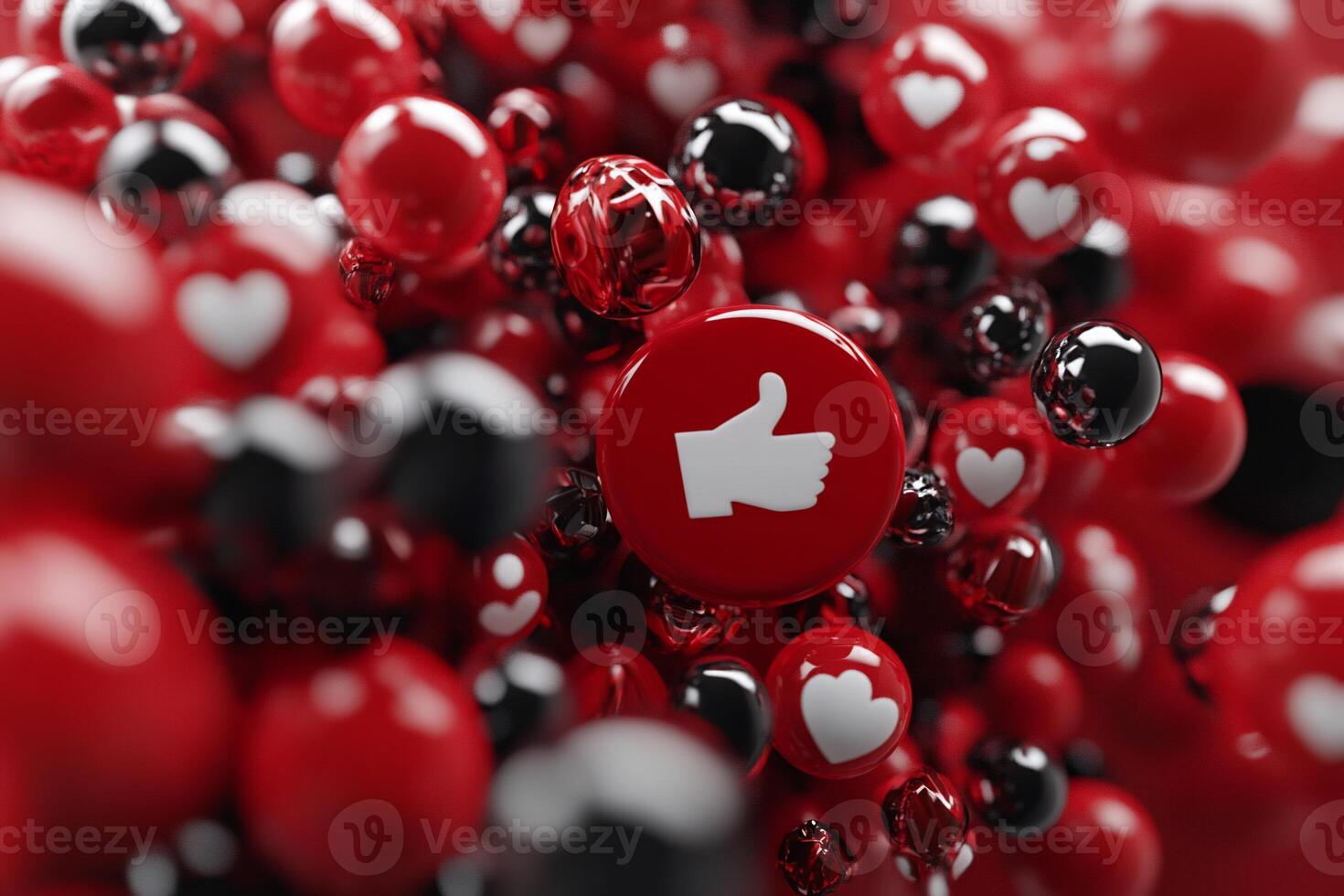Social Media Engagement. A vibrant display of likes, hearts, and thumbs-up icons in a 3D rendering photo