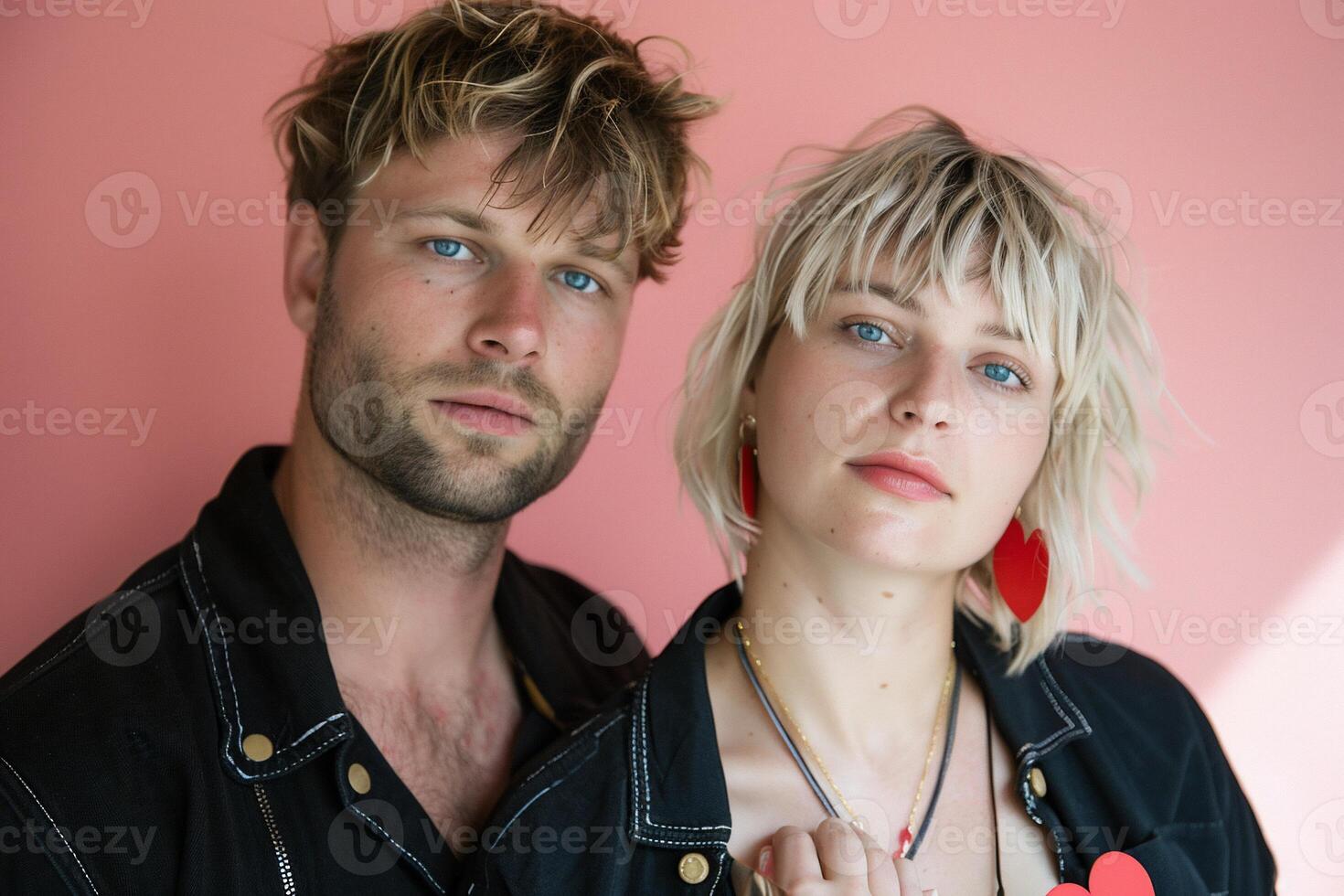 Couple portrait, close-up, serious expression photo