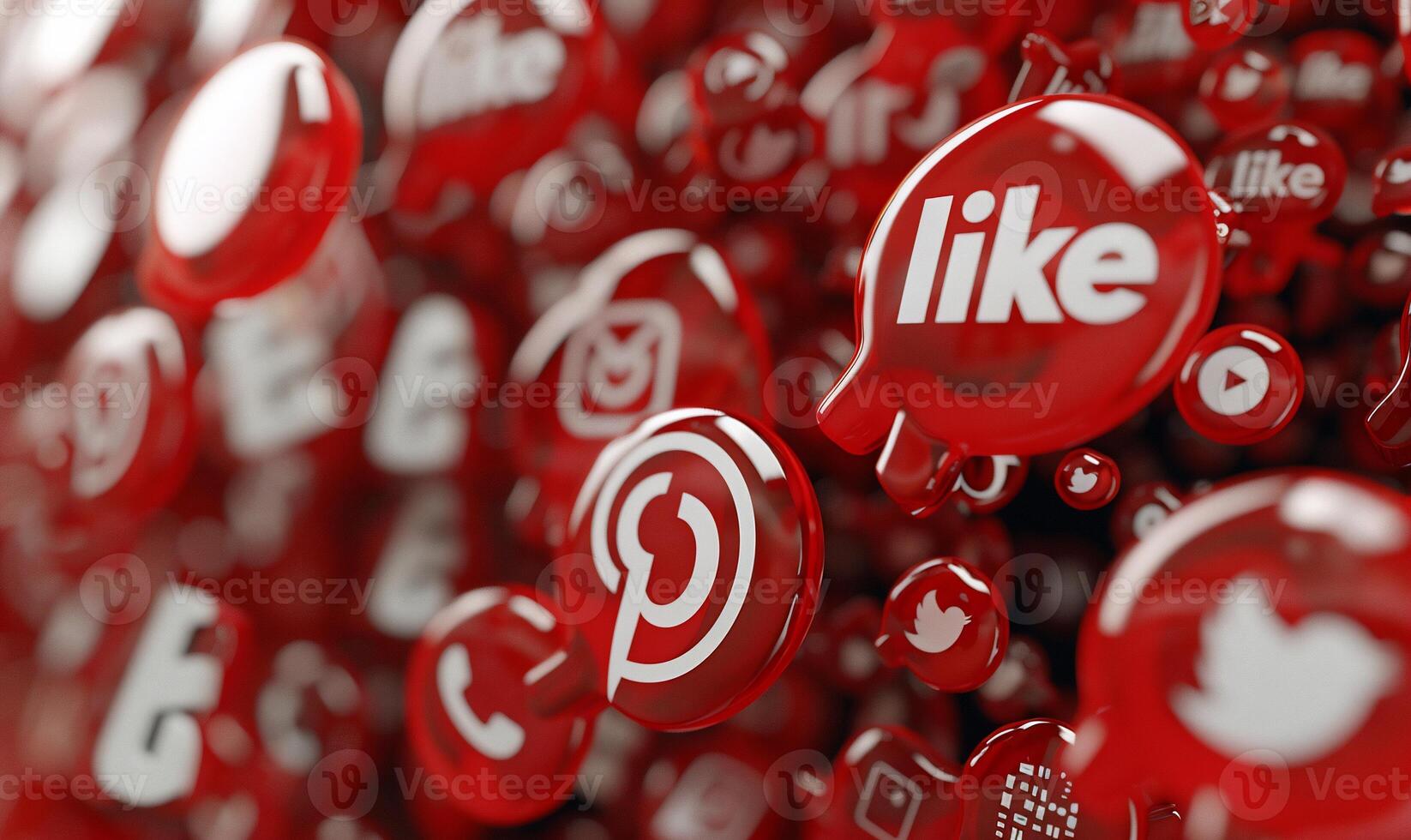 Social media icons, red, floating, digital photo