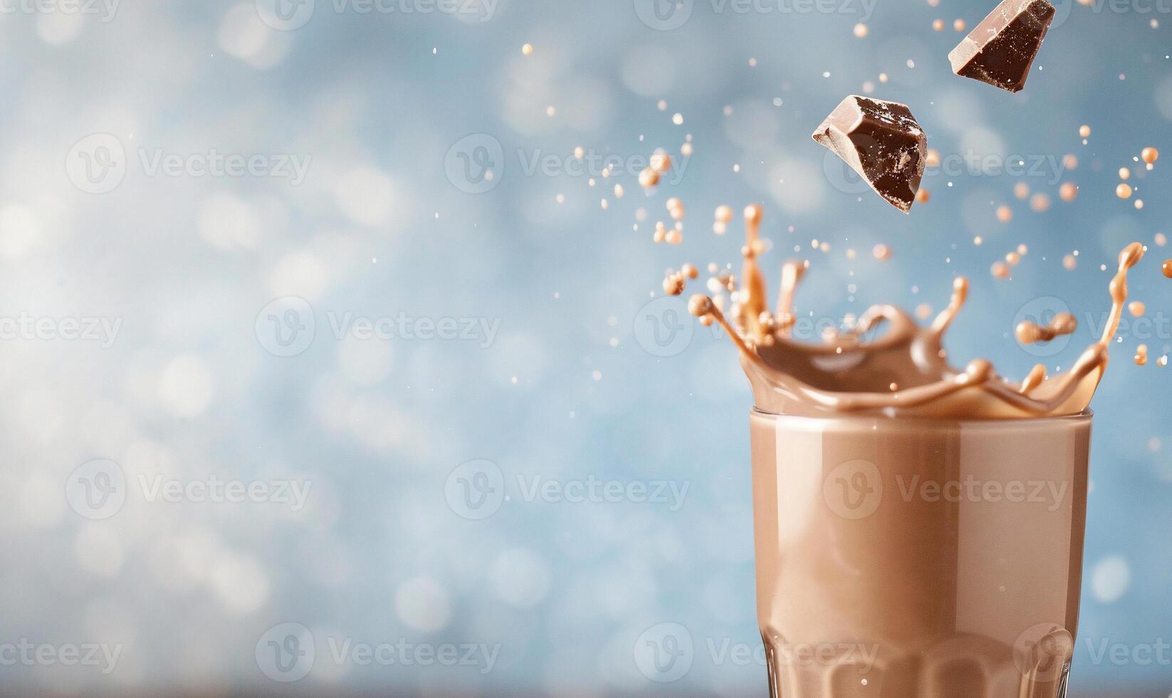 Chocolate milk splash in glass photo