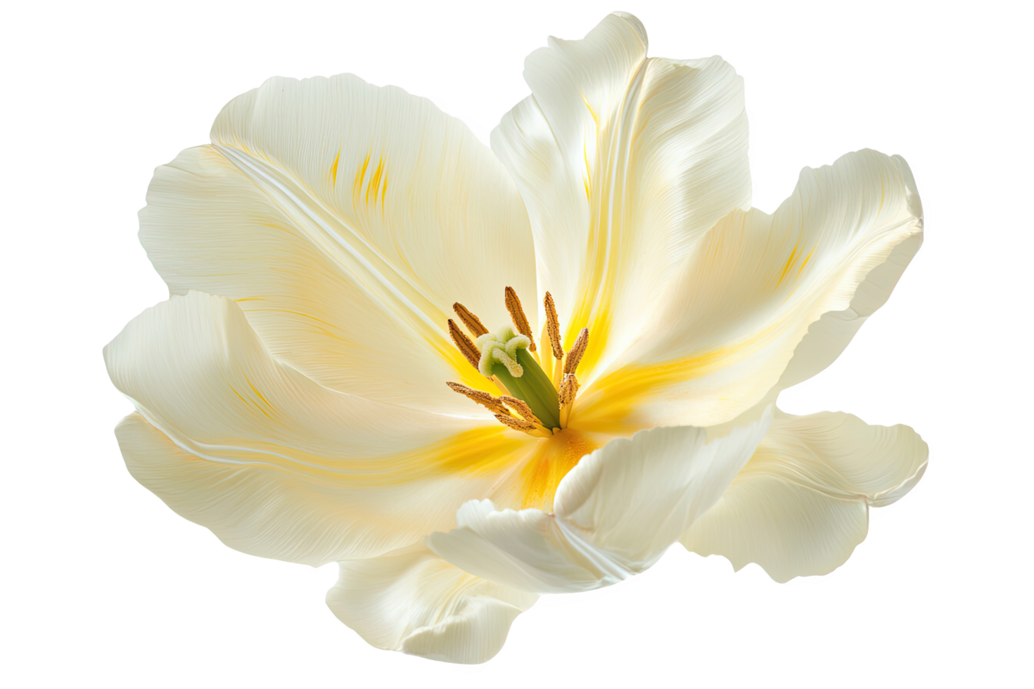 Close Up of a White and Yellow Tulip Bloom with Transparent Background png