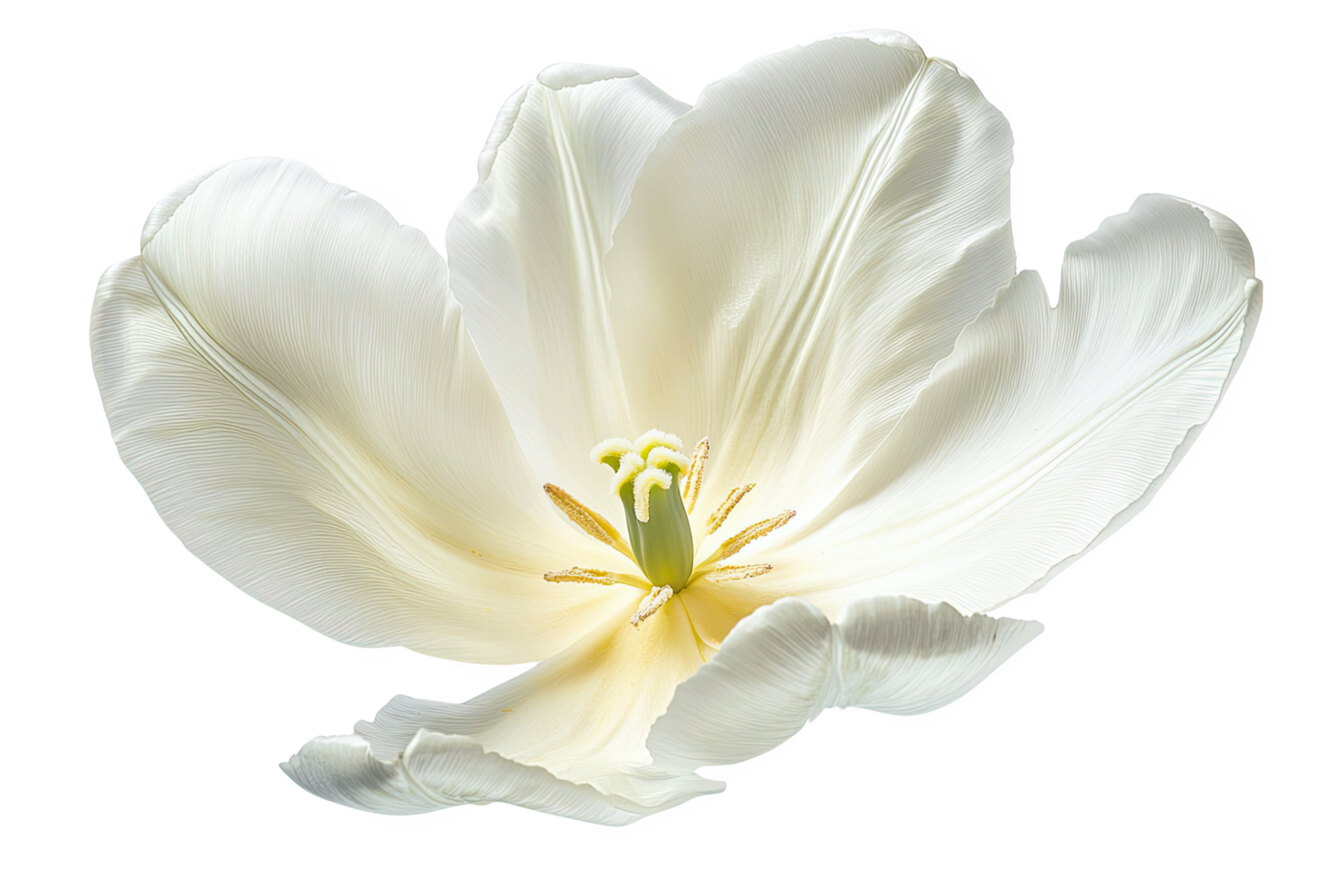 Detailed Close Up of a White Tulip Blossom on Transparent Background png