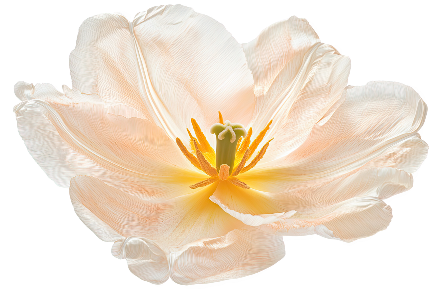 Elegant Pale Peach Tulip Blossom with Detailed Petals on Transparent Background png
