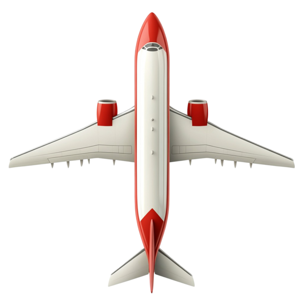 A red and white airplane flying in the air png