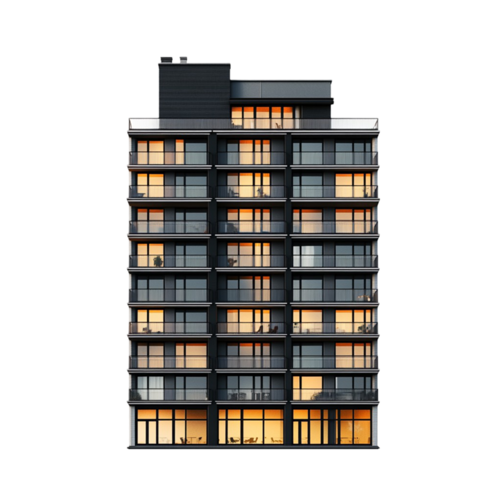 A tall building with windows lit up at night png