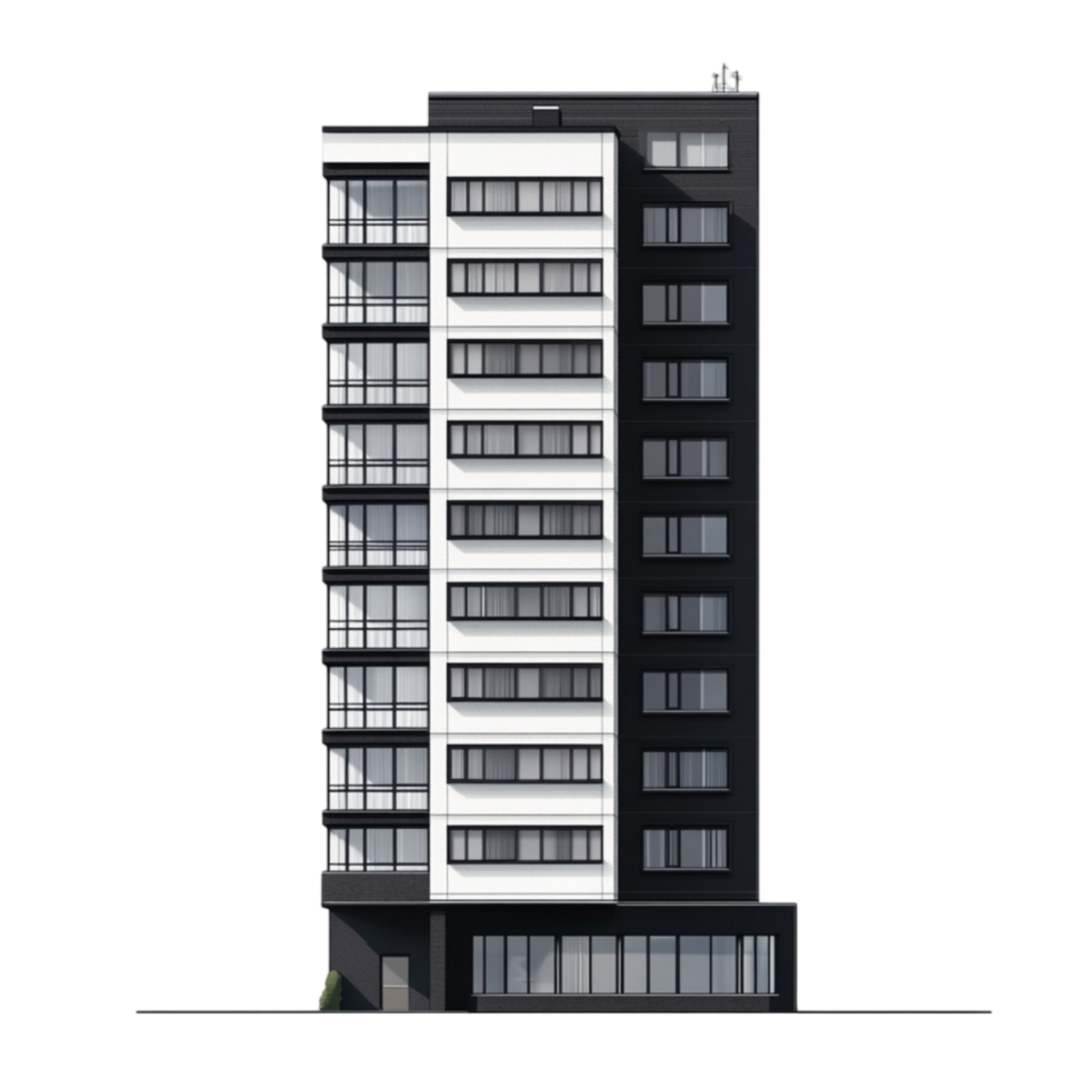 A black and white image of a tall building png