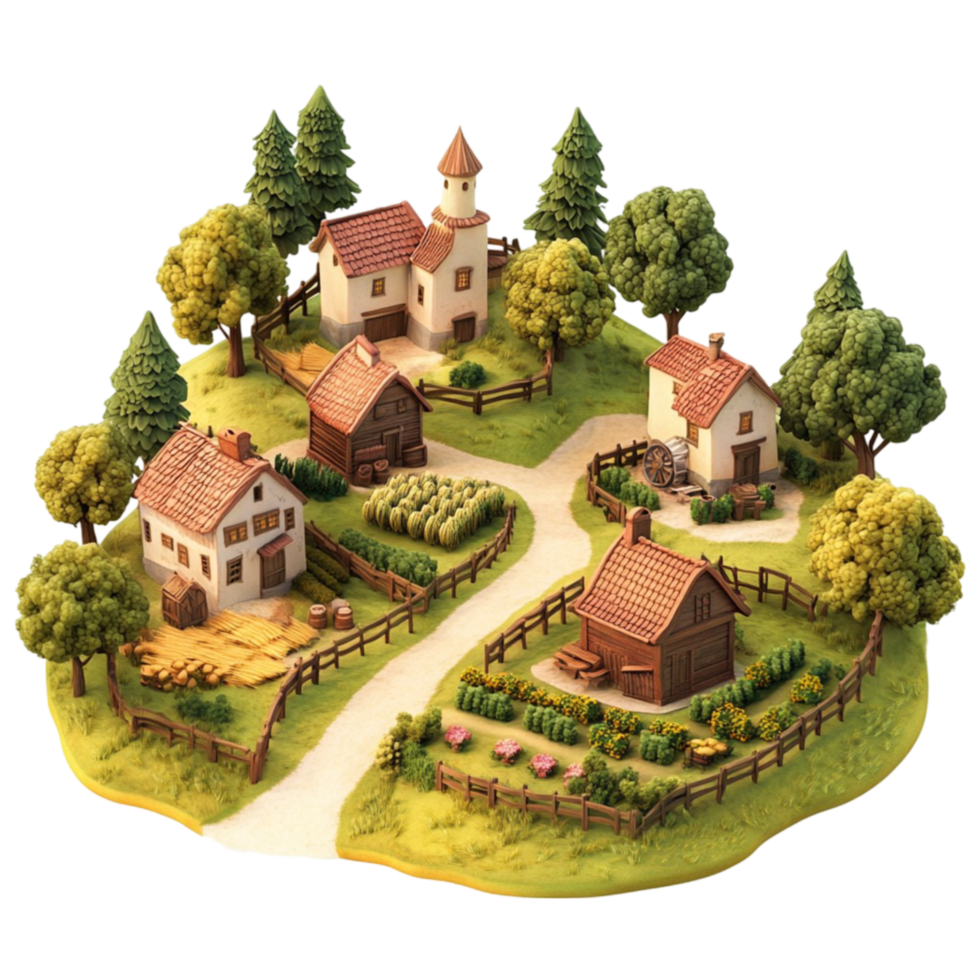 A small village with houses and trees png