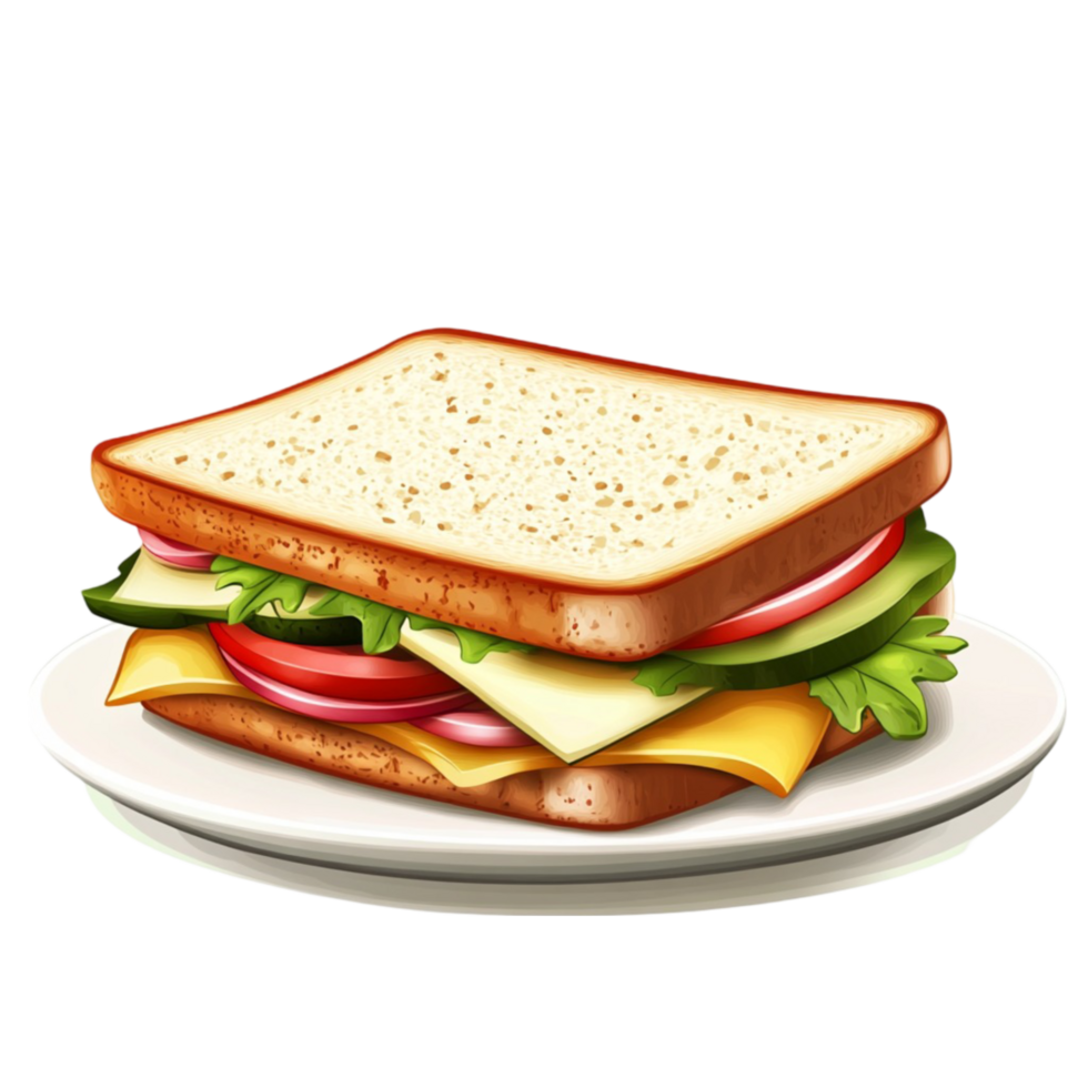 A sandwich with cheese, lettuce and tomatoes on a plate png
