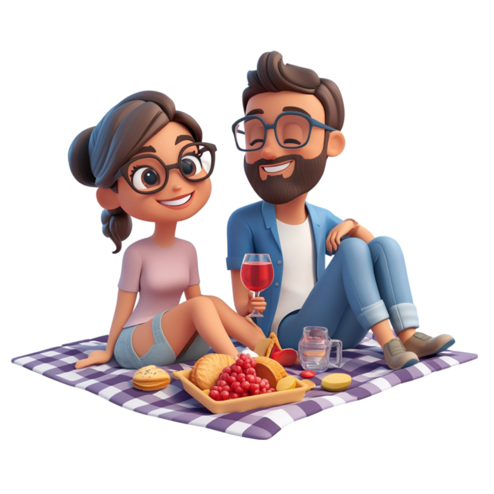 Couple having picnic on a blanket png