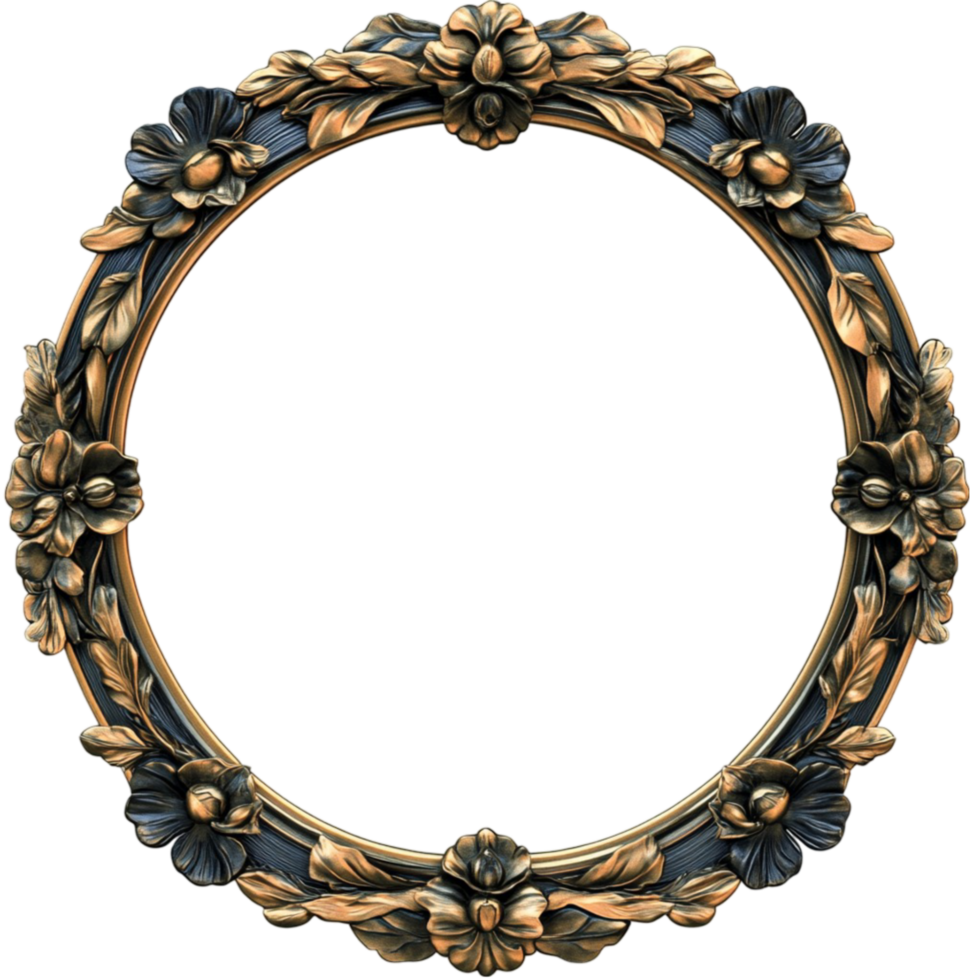 Golden frame with flowers and leaves png