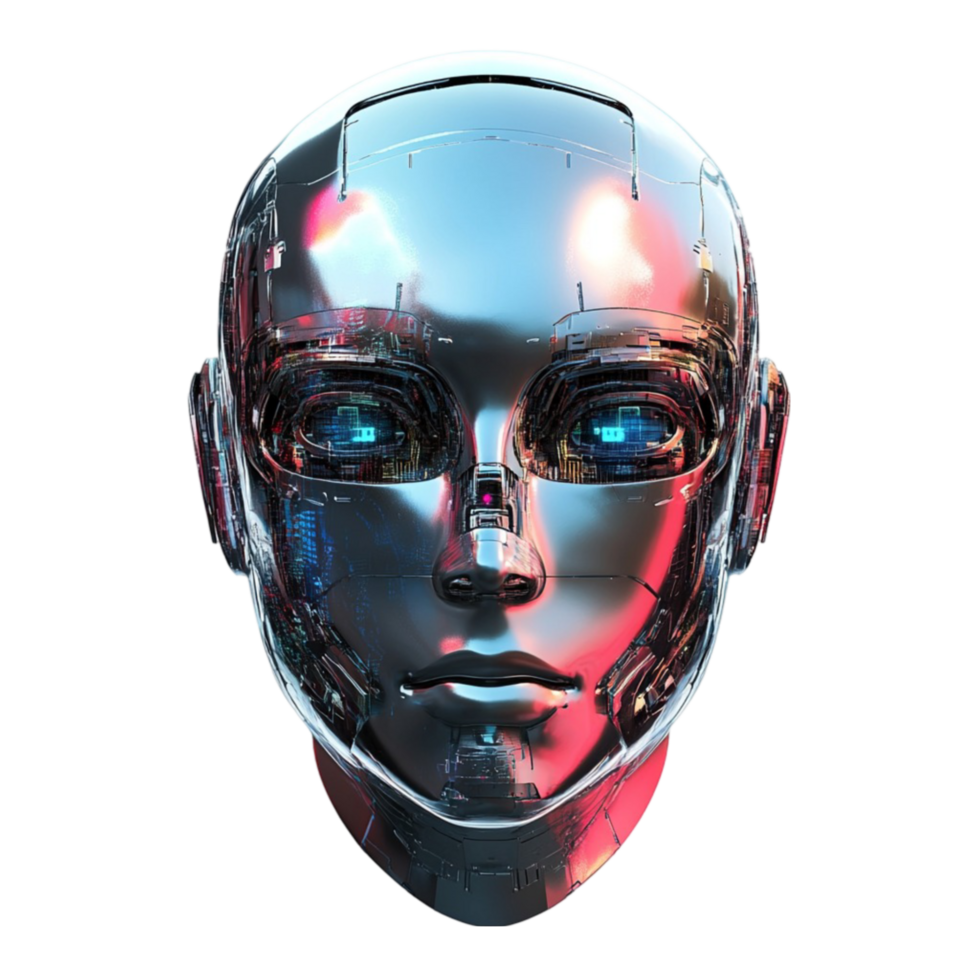 A robot head with glowing eyes png