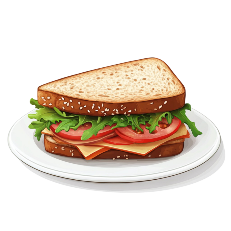 A sandwich with lettuce and tomatoes on a plate png