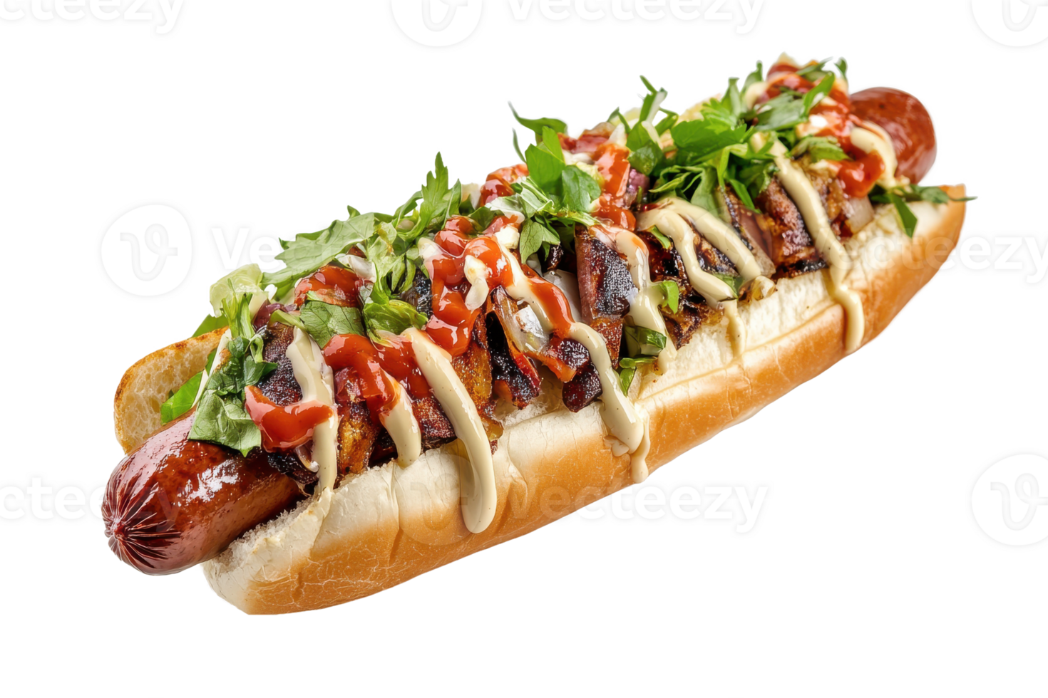 a hot dog with various toppings and a simple and clean design png