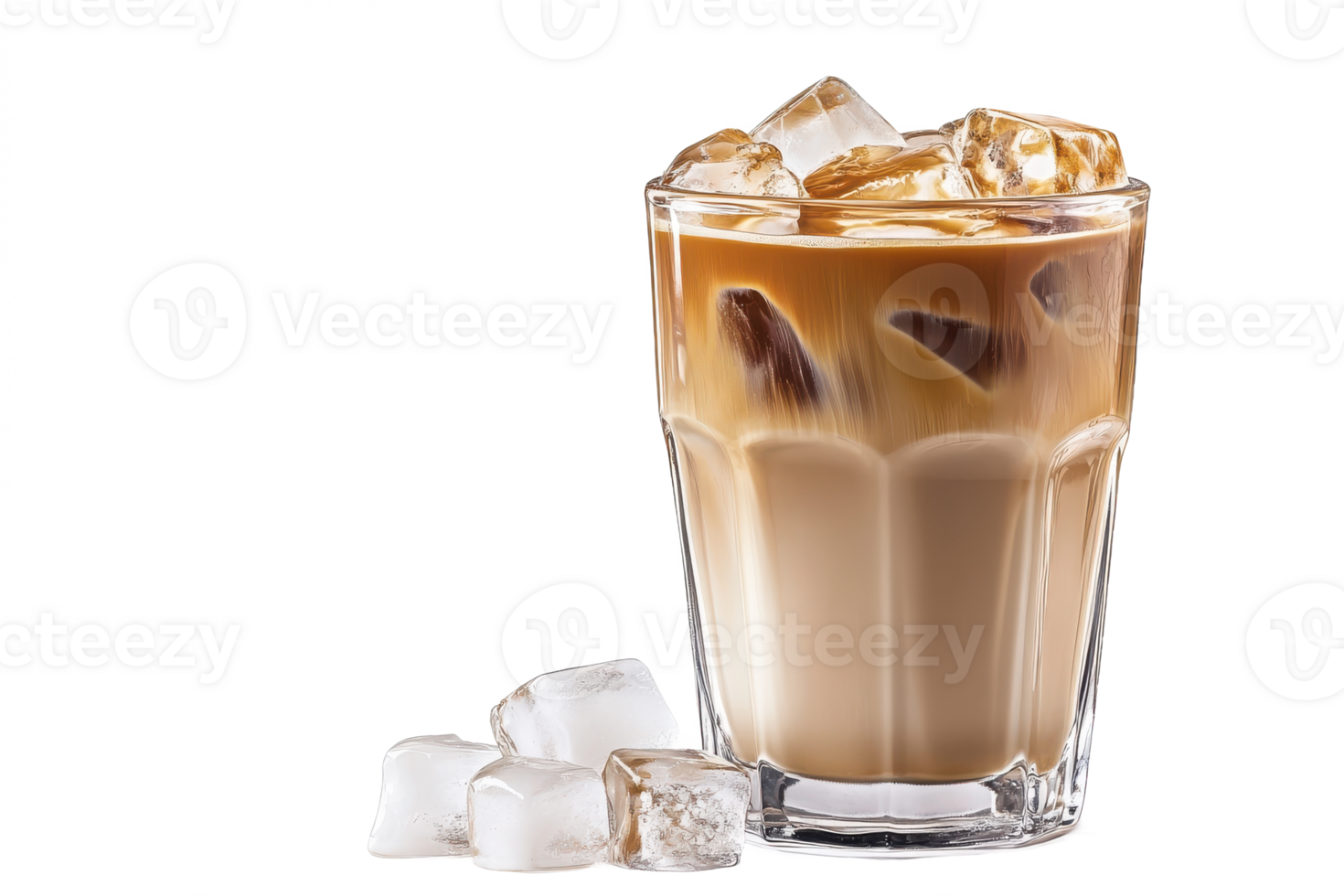 a glass of iced coffee with ice cubes and a simple and elegant design. png