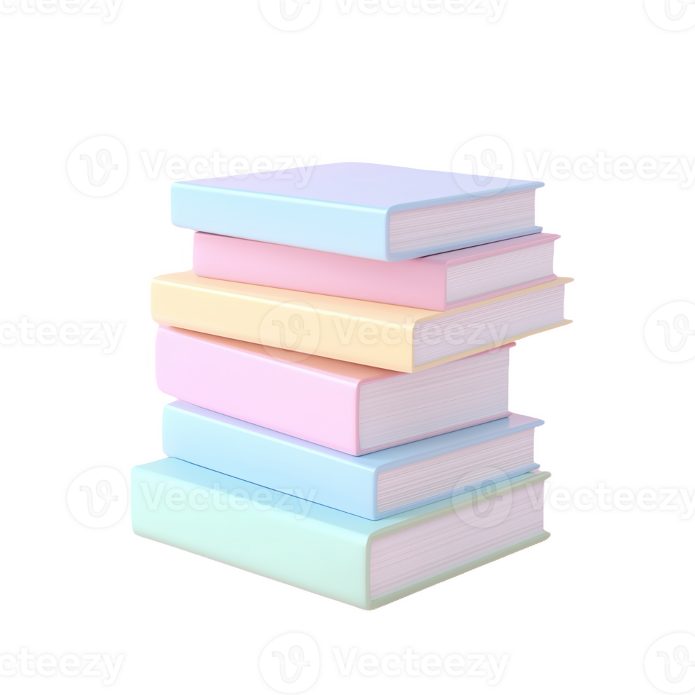 Pastel colored stack of smooth books on a clean neutral background png