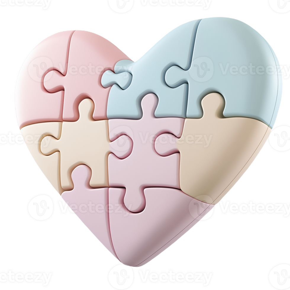 Heart shaped puzzle with pastel colors creating a unified design png