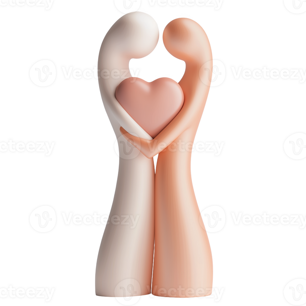 Two figurines embracing and holding a heart symbolizing love and connection png