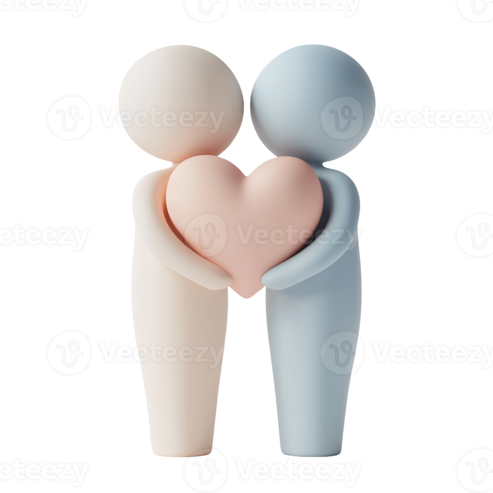 Figures holding a heart shape expressing love and unity between two characters png