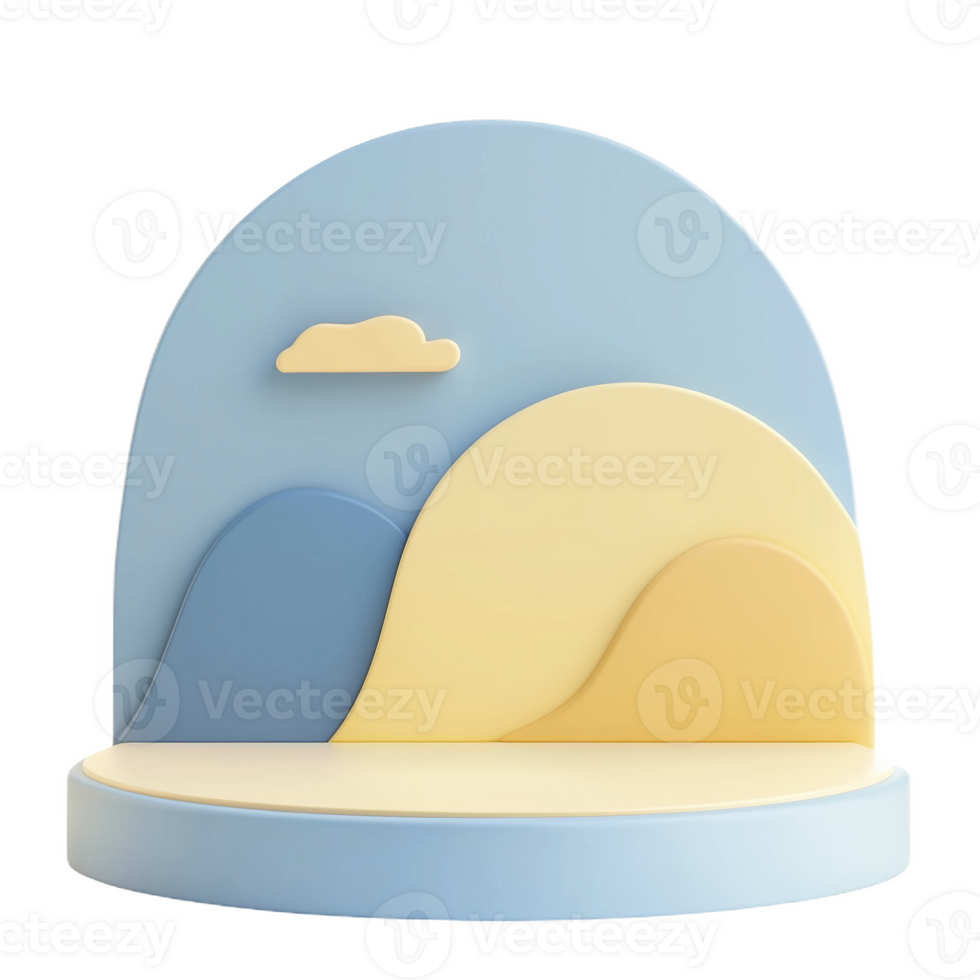 Pastel blue and soft yellow podium set against a serene background for creative display png