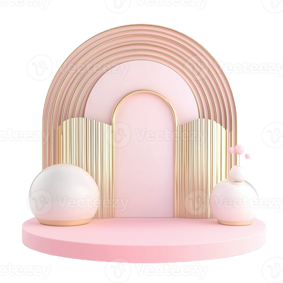 Pastel geometric podium with curved elements in a modern setting png