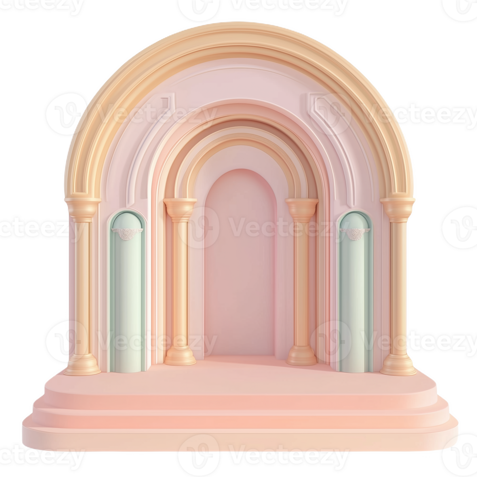 Pastel geometric podium with arches designed for modern display purposes png