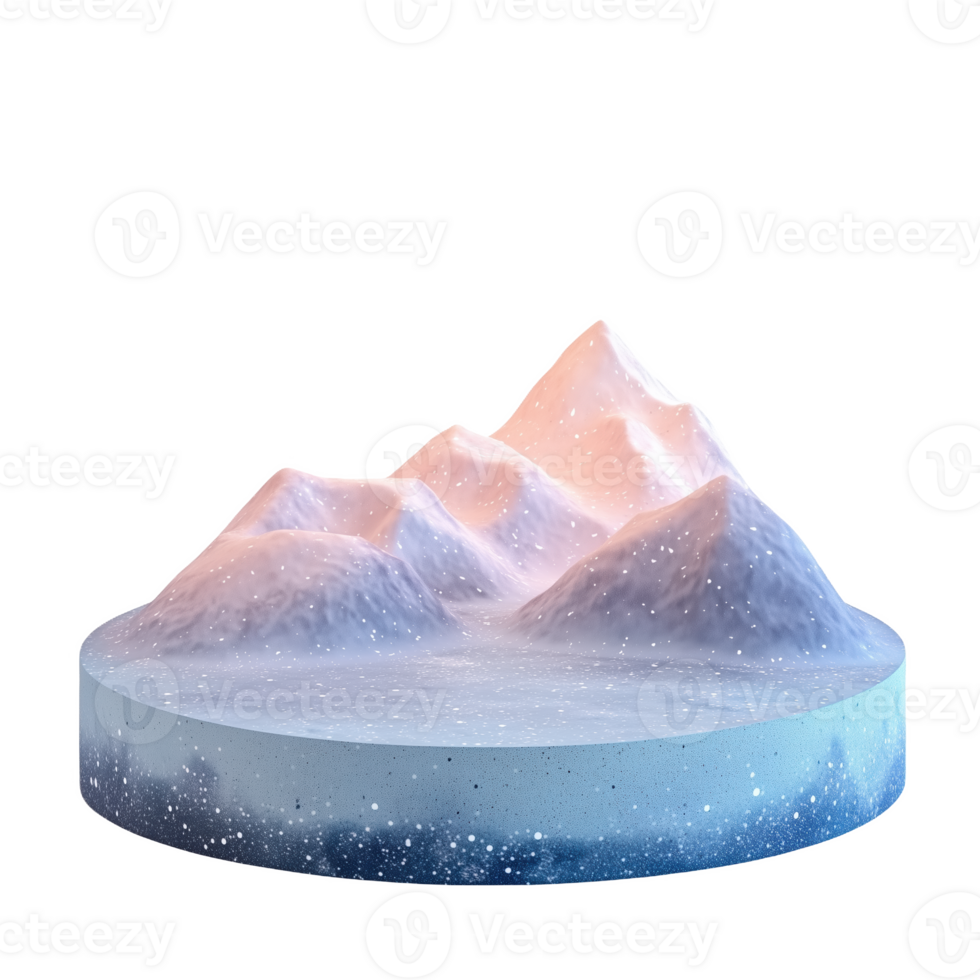 Colorful round podium featuring abstract pastel mountains and serene landscape png