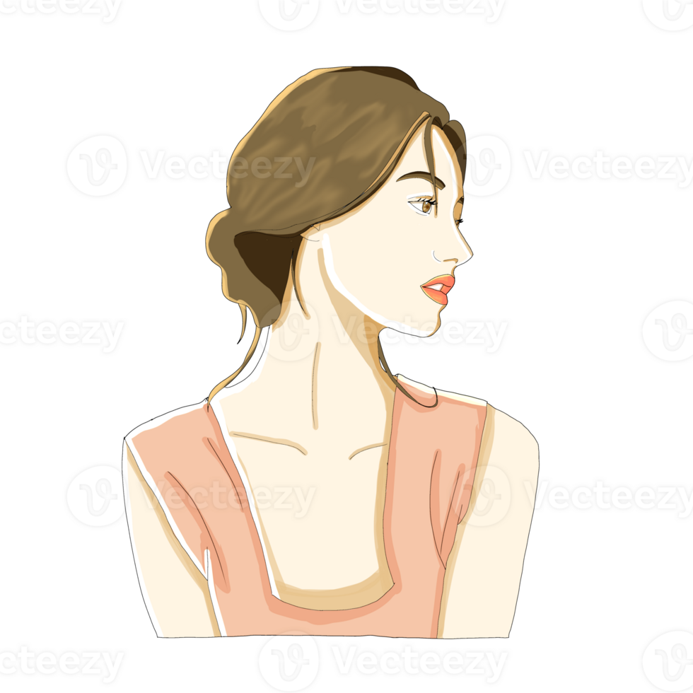 Half body side profile portrait a girl with pastel shirt longing png