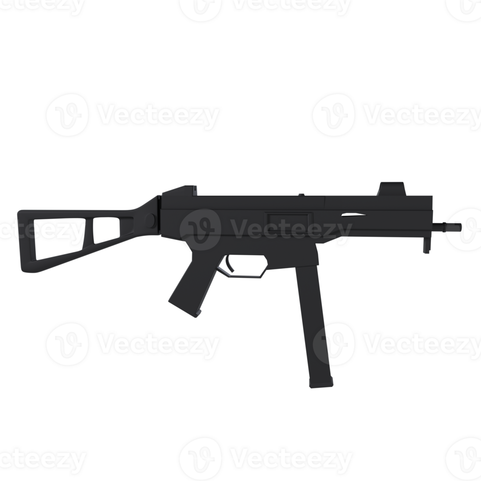 Black submachine gun isolated on transparent png