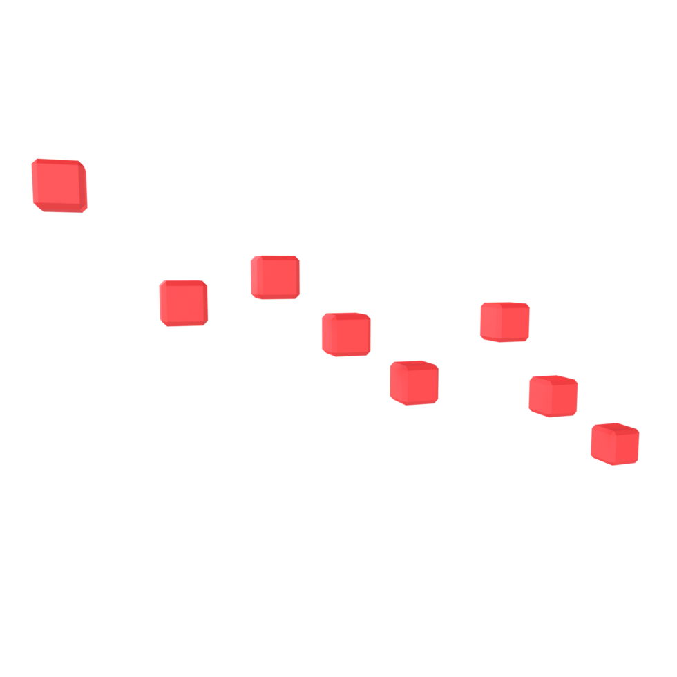 Red cubes arranged in a diagonal line isolated on transparent png