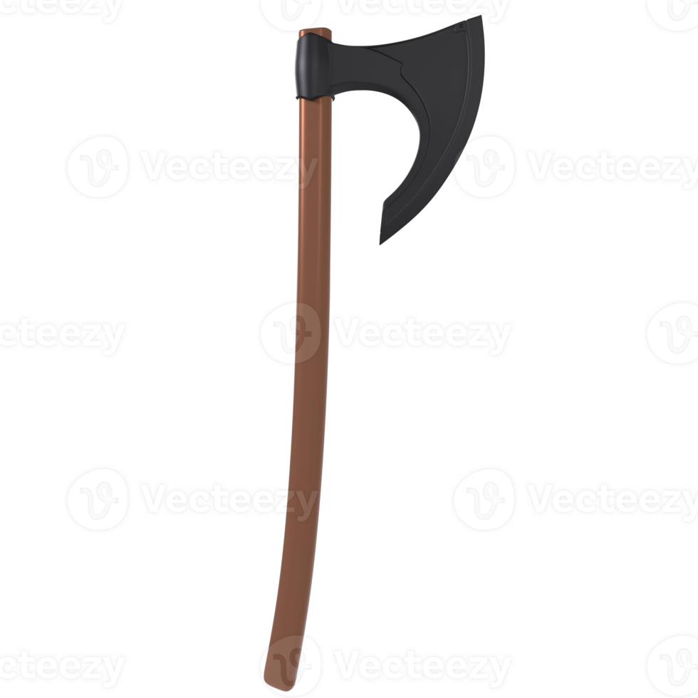 Battle axe with a curved blade isolated on transparent png
