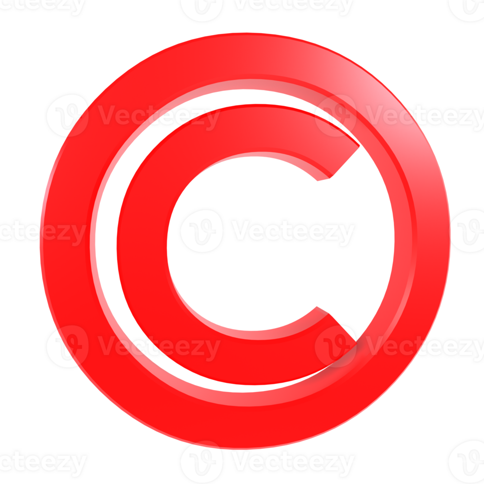 Red copyright symbol with shiny finish isolated on transparent png