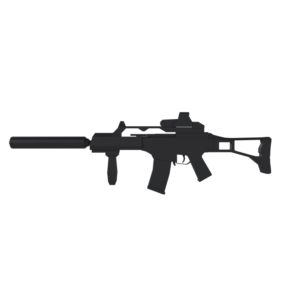 Modern assault rifle with suppressor and scope isolated on transparent png