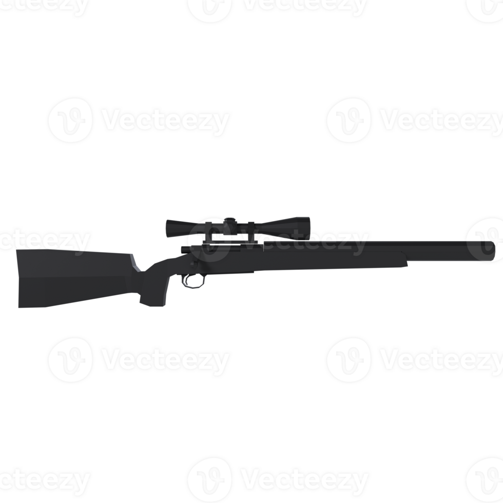 Black hunting rifle with scope isolated on transparent png