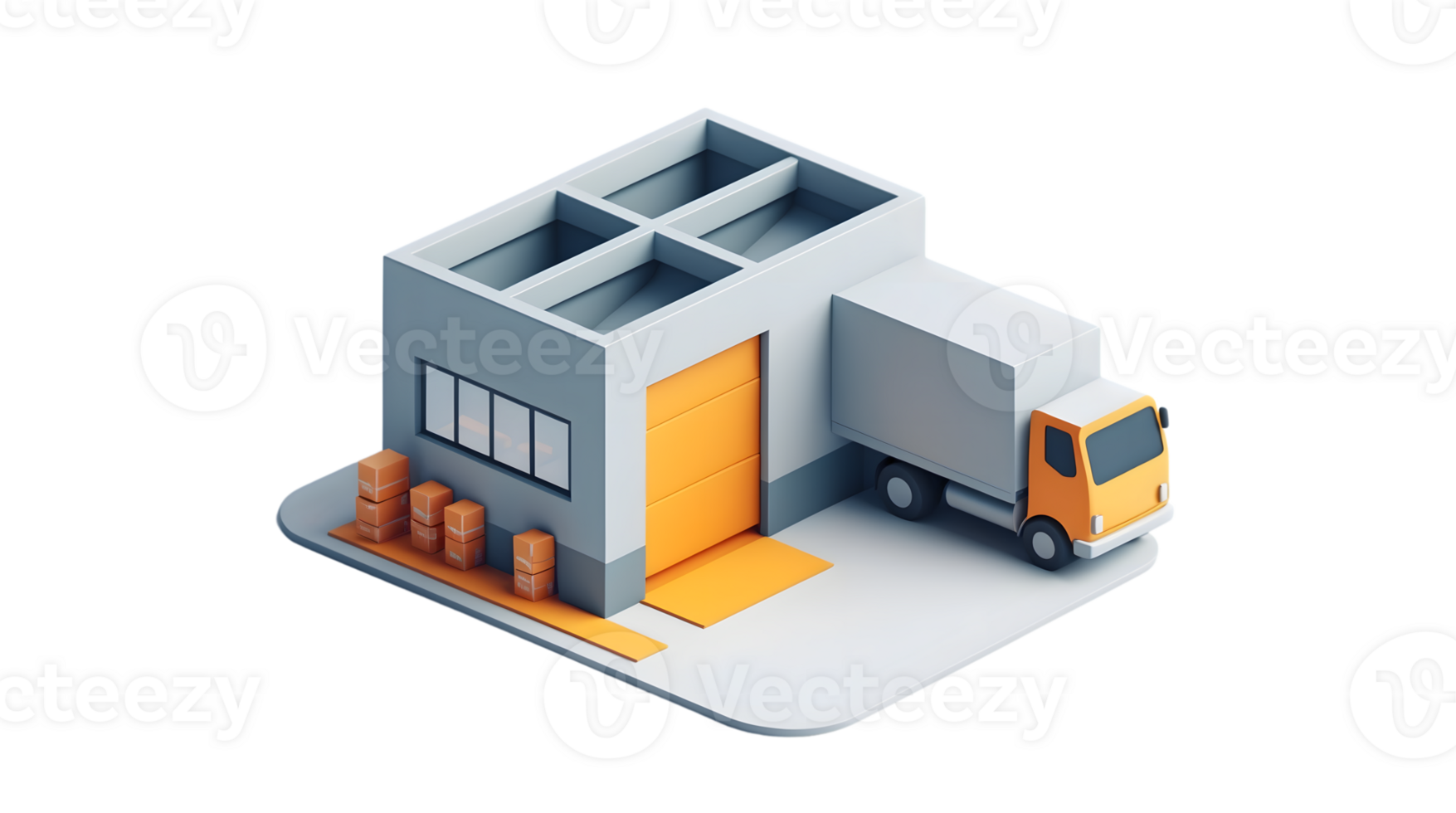 Logistics and Delivery A Modern Warehouse with Truck and Packages png