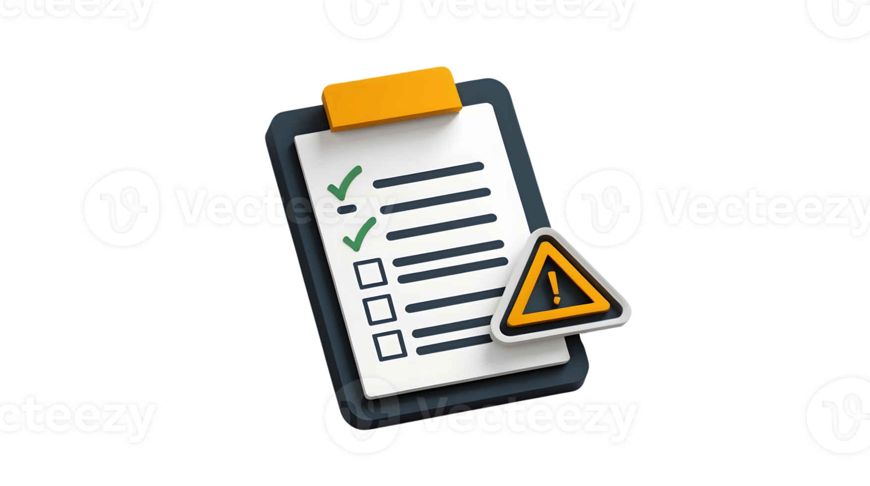 Checklist with Warning Sign 3D Render of Task List and Alert Icon png