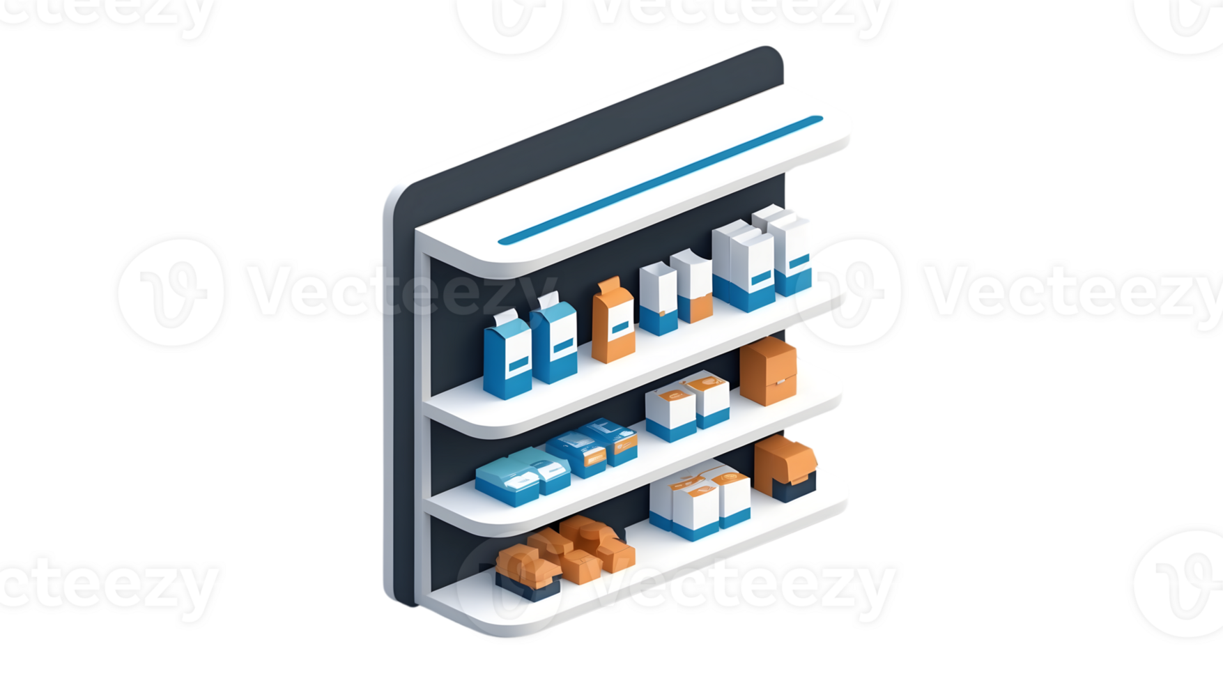 Organized Retail Display Modern Shelf with Various Packaged Products for Store Inventory Manag png