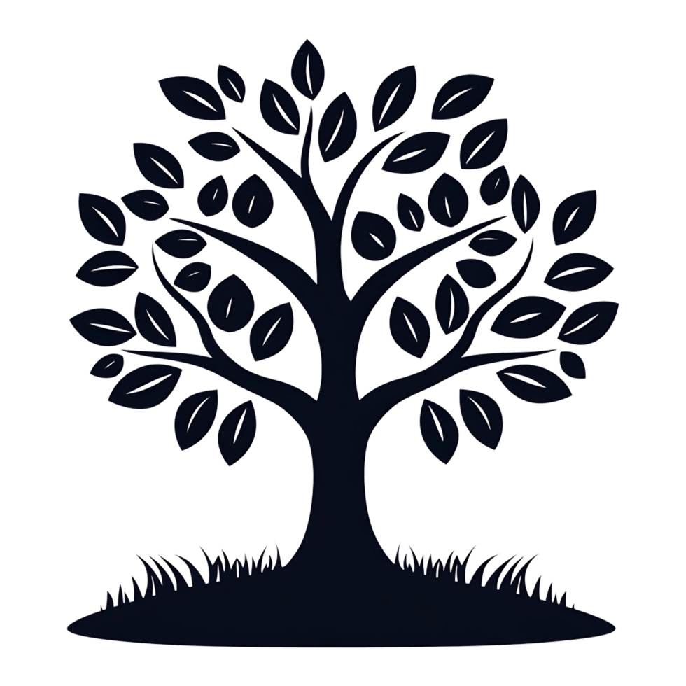 A black and white illustration of a tree png