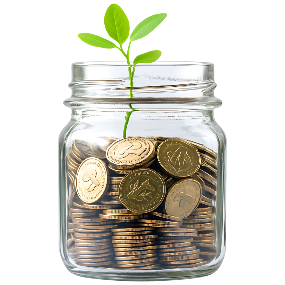 Money jar with plant png