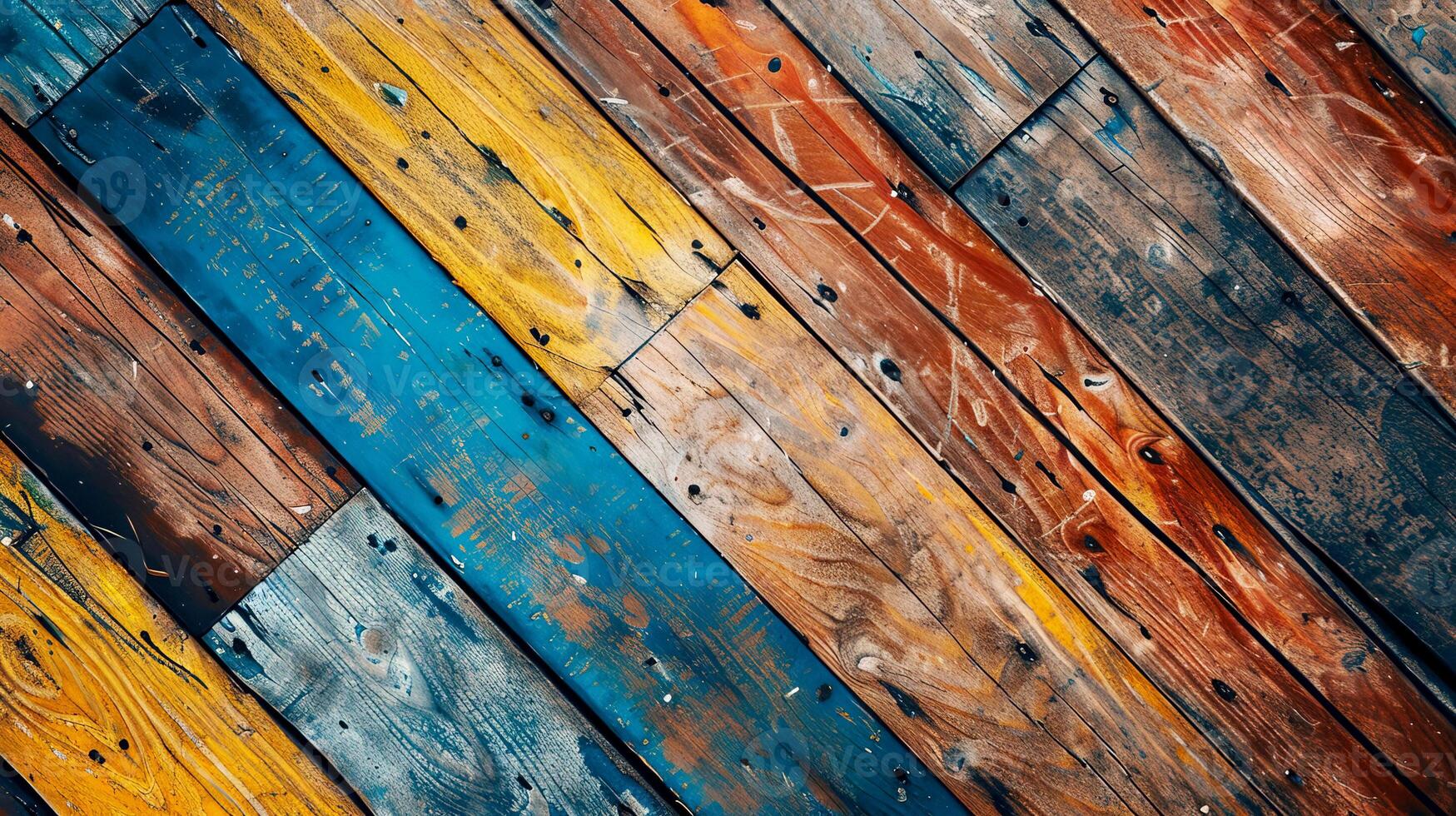 Colorful wooden planks create a vibrant and textured surface, perfect for backgrounds or design elements in various projects. photo