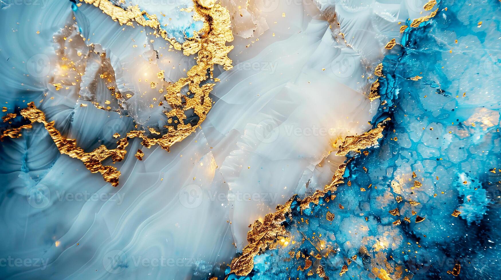 Abstract marble texture with blue, white, and gold veins, perfect for backgrounds or artistic projects giving a luxurious and elegant feel. photo