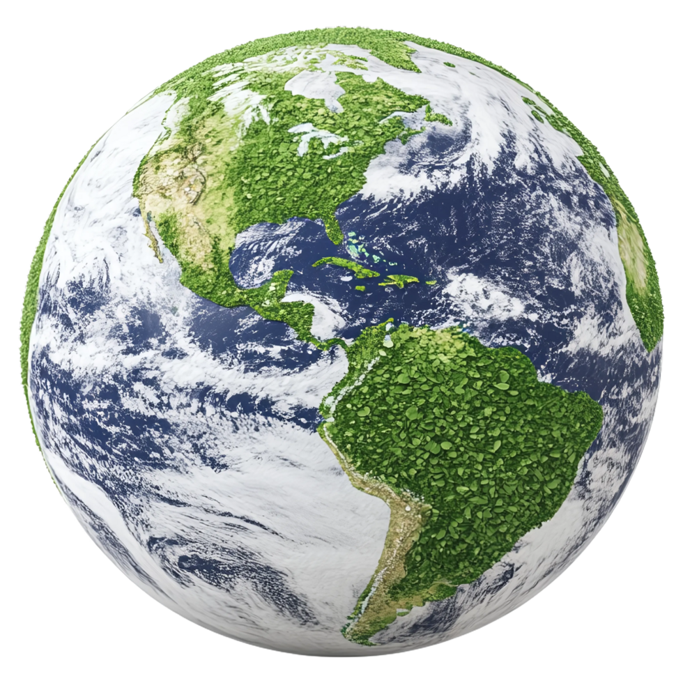 The earth is shown with green grass and trees png