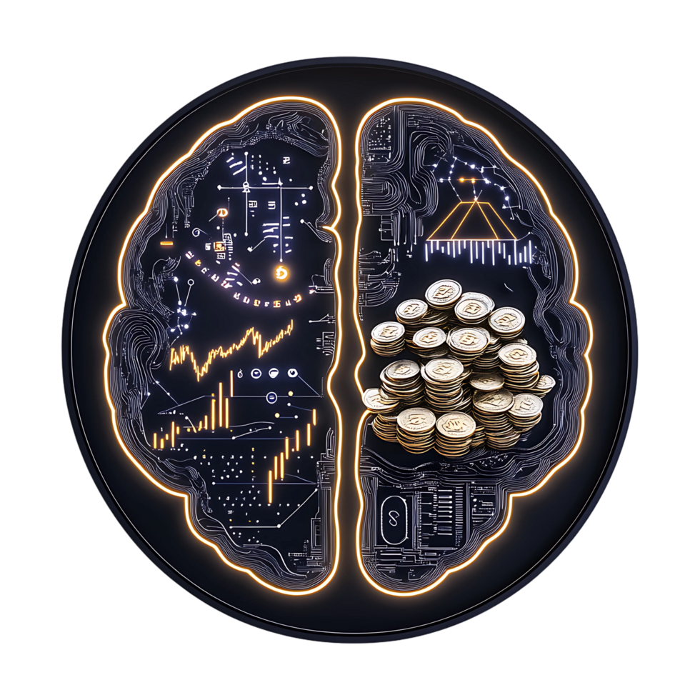 A brain with a coin in it and a pile of money png