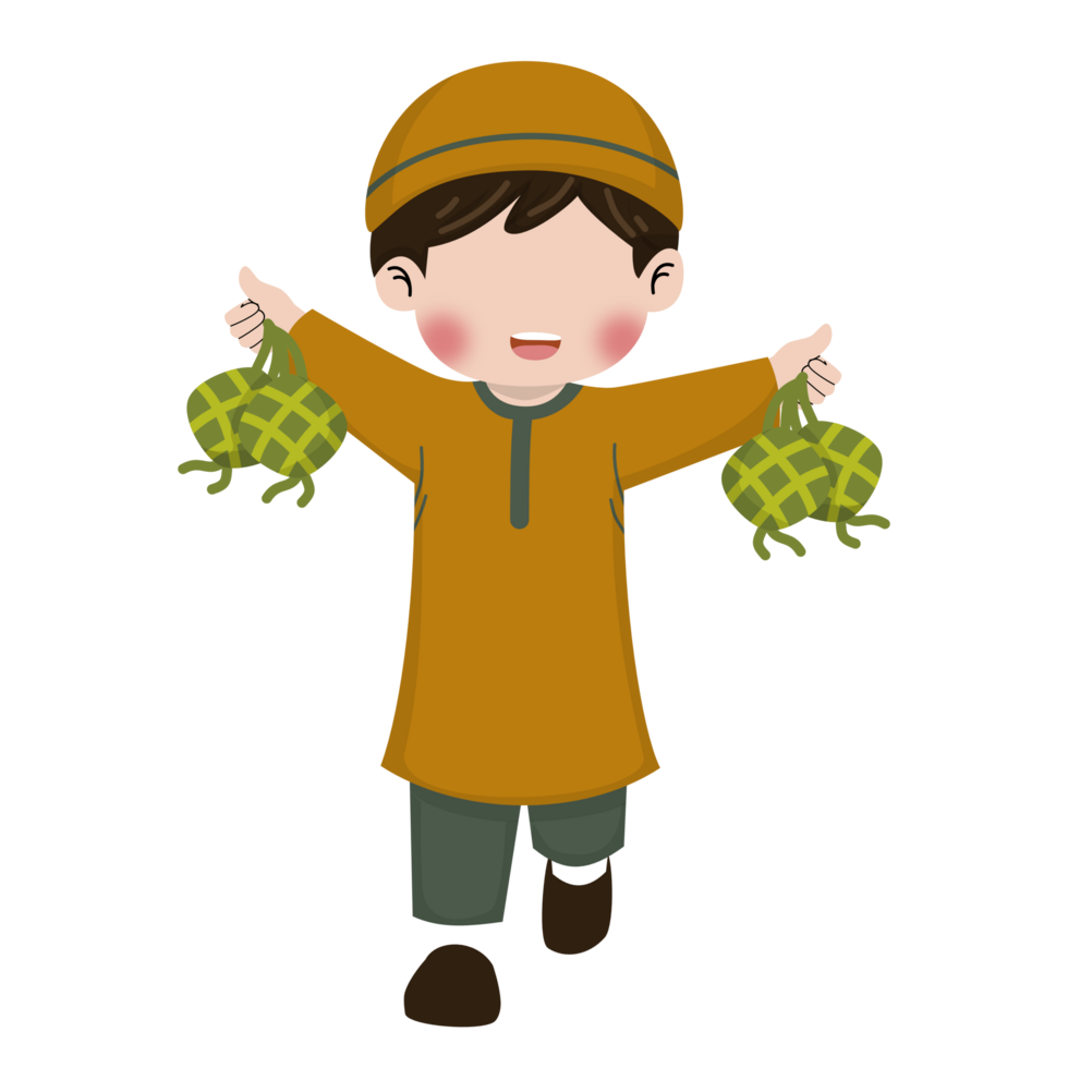 Happy boy holding ketupat png