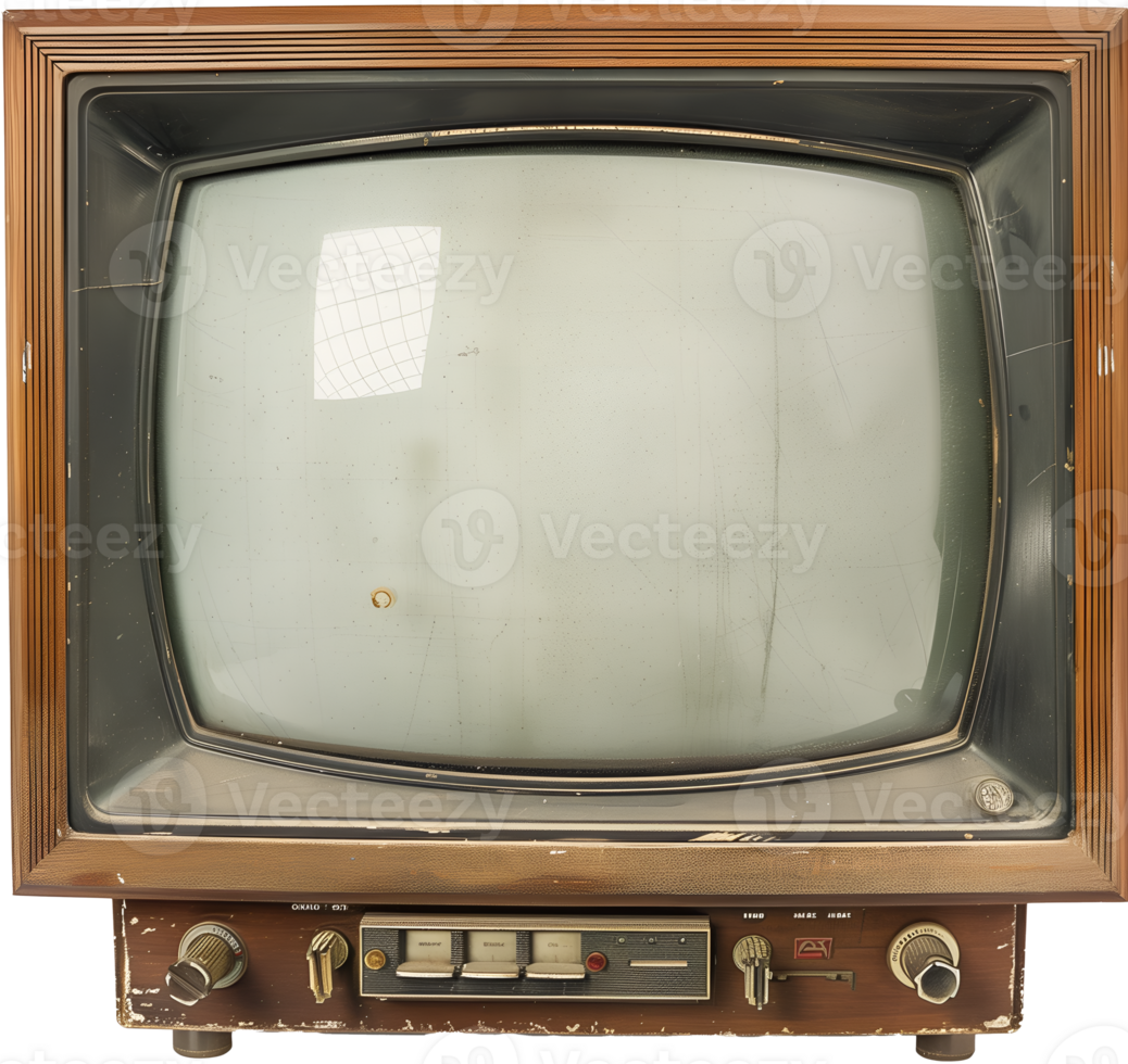 A retro television set with a wooden stand png